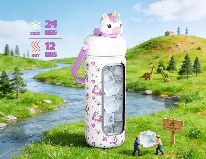 POWCAN Kids Water Bottle for School: 2-in-1 Straw Spout Lid