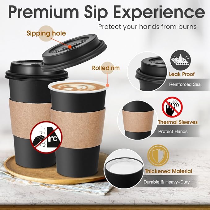 Ginkgo 100 Pack 16 oz Disposable Coffee Cups