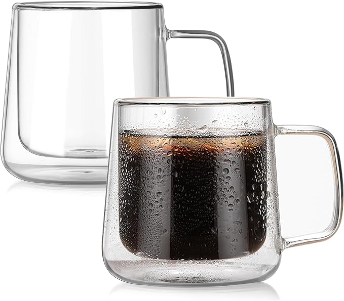 Extra Large Thicken Double Wall Glasses Coffee Mugs Tea Cups set of 2, 24OZ