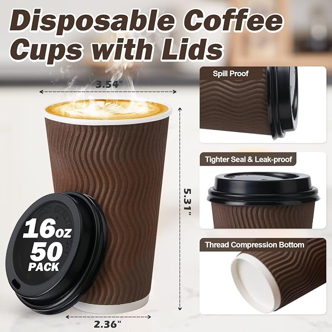 16 oz Insulated Disposable Paper Coffee Cups