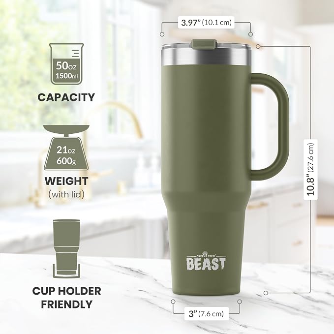 Beast 50 oz Tumbler with Handle Stainless Steel Vacuum Insulated Coffee Ice Cup