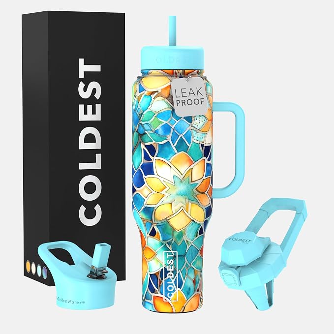 Coldest Tumbler with Handle and Straw, 100% Leak Proof Insulated Tumbler with