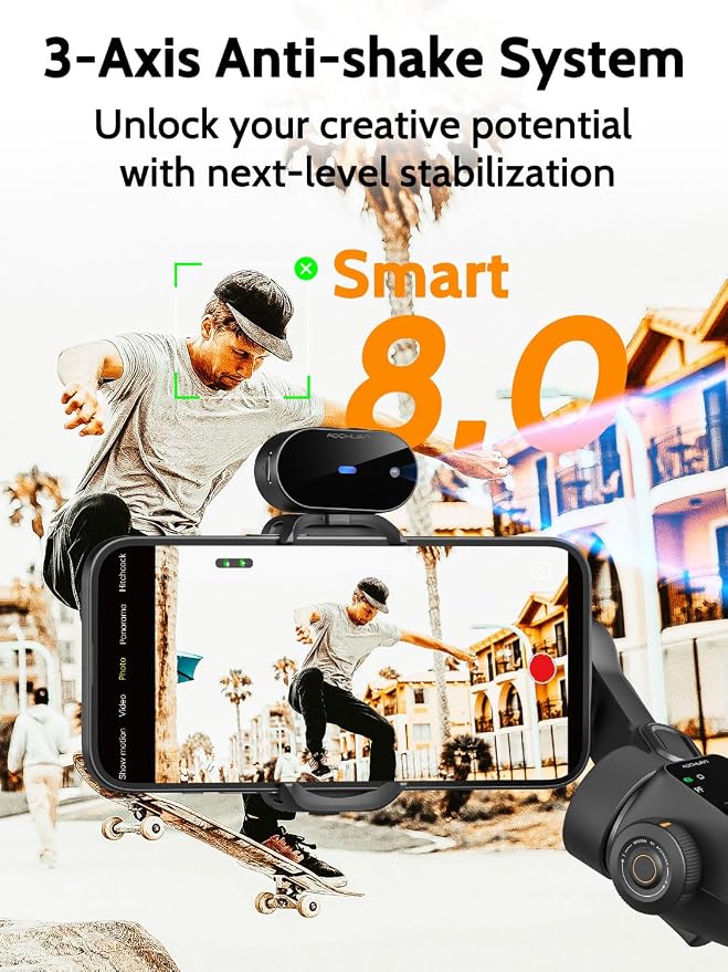 3-Axis Gimbal Stabilizer for iPhone & Android, NO APP AI Tracking, 7.8'