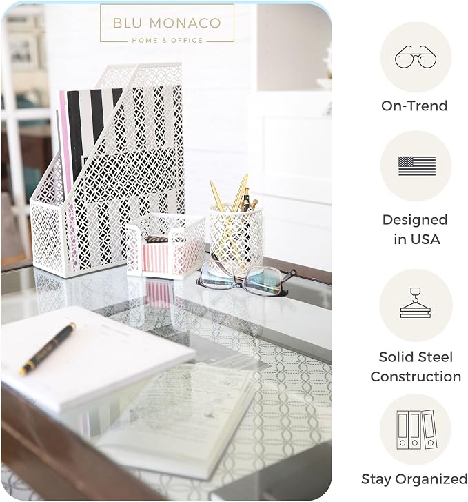 BLU MONACO | White Desk Organizer Set 6 Piece | Mail Sorter Organizer Countertop
