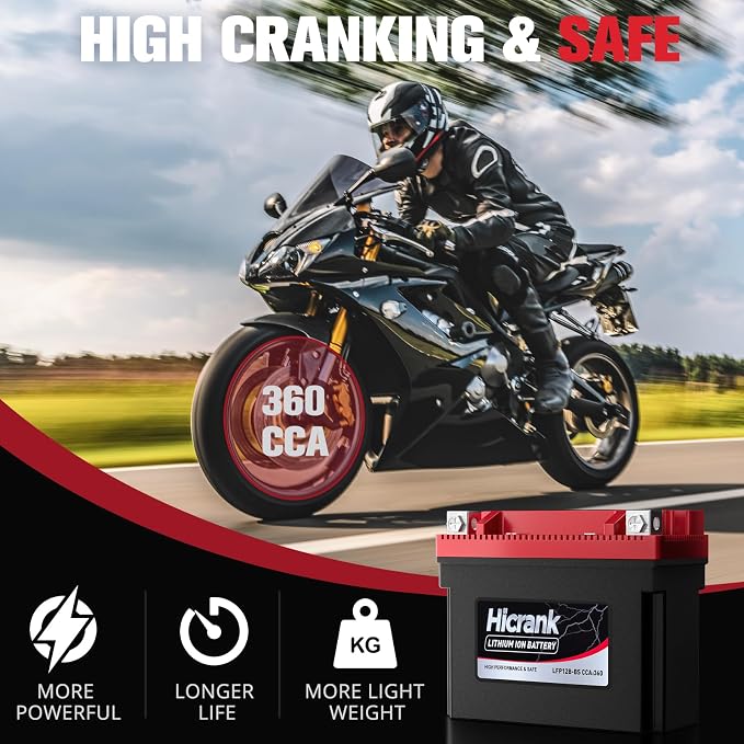 YT12B-BS Lithium 12V 6Ah 360CCA LiFePO4 Motorcycle Battery, Powersports Battery