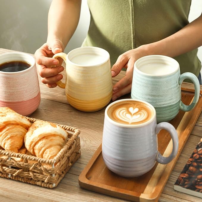 HASENSE 15oz Coffee Mugs Set of 4, Ceramic Coffee Cups