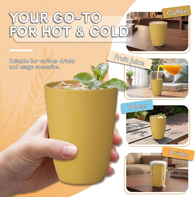 Wrova Wheat Straw Cups 6 PCS Good Alternative to Plastic Reusable Cups 12 oz