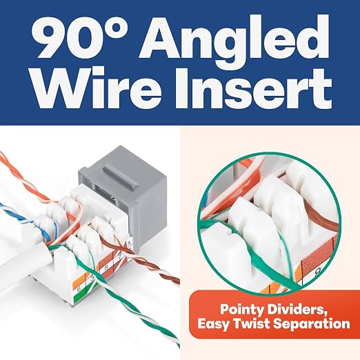 Everest 90° Angled RJ45 Cat5e Keystone Jacks 10-Pack in Gray