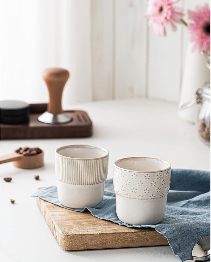 Espresso Cups Set of 2, 4oz Espresso Shot Cups, Mini Coffee Mugs Farmhouse Decor