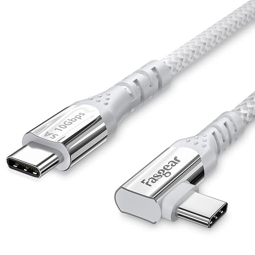 Fasgear 100W USB C to Type C 90 Degree Cable 3ft, USB 3.1 Gen 2 10Gbps Data 5A