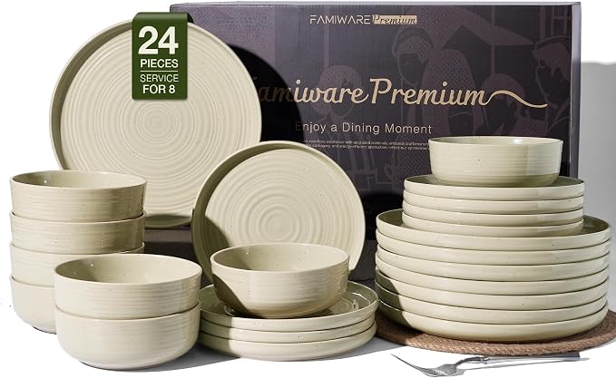 Stoneware Dinnerware Set with Pasta Bowls, Service
