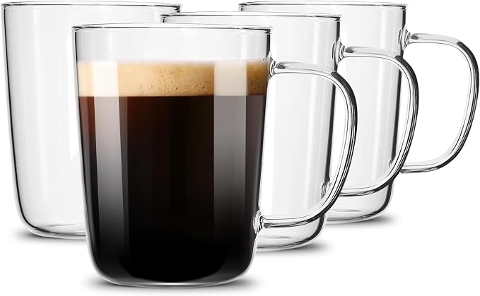 LUXU Glass Coffee Mugs, 17 oz Ice coffee cups, Large Beer Mugs Set of 4 |
