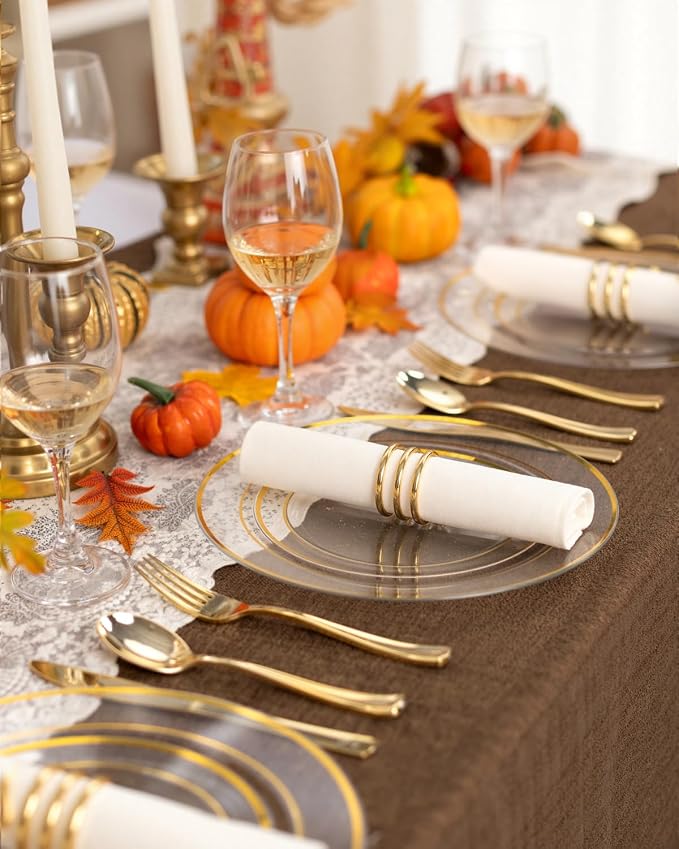 bUCLA 150Pcs Clear Gold Plastic Dinnerware Set