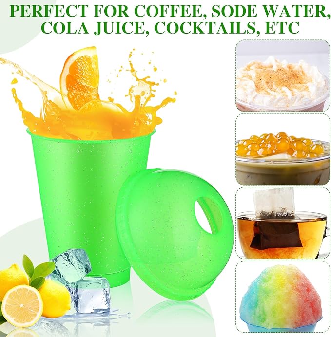 6 Set Slushie Cups with Dome Lids and Straws Detachable Spoon Straws Reusable