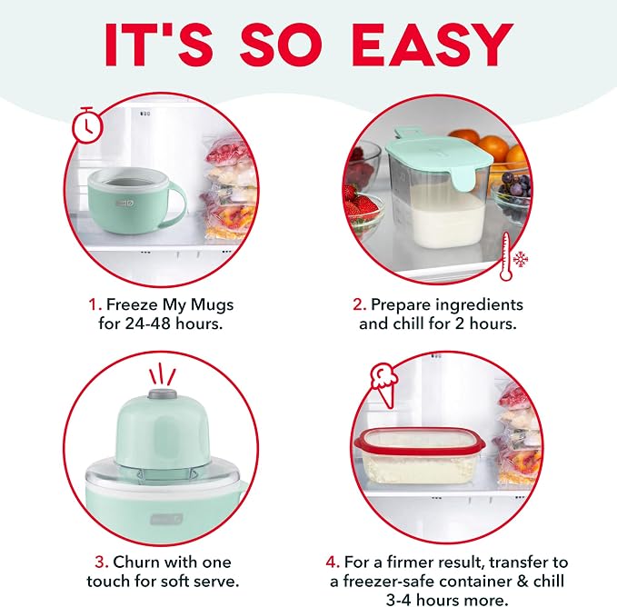 Dash My Mug Ice Cream Maker Bundle, 2 Half-Pint Freezer Mugs, Aqua | Electric