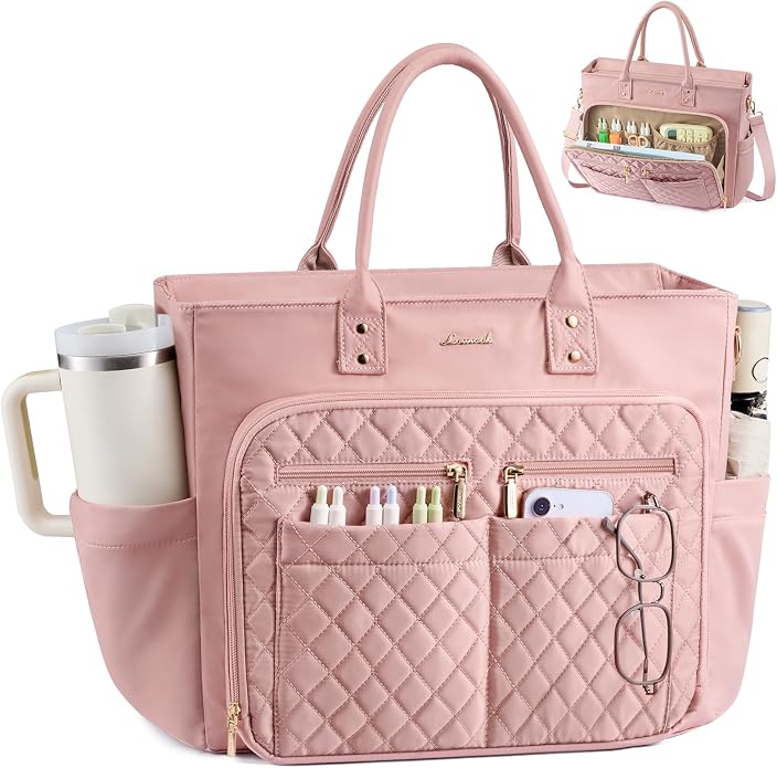 LOVEVOOK Tote Bag for Women, Teacher Nurse Work Laptop Bag, Quilted Bible