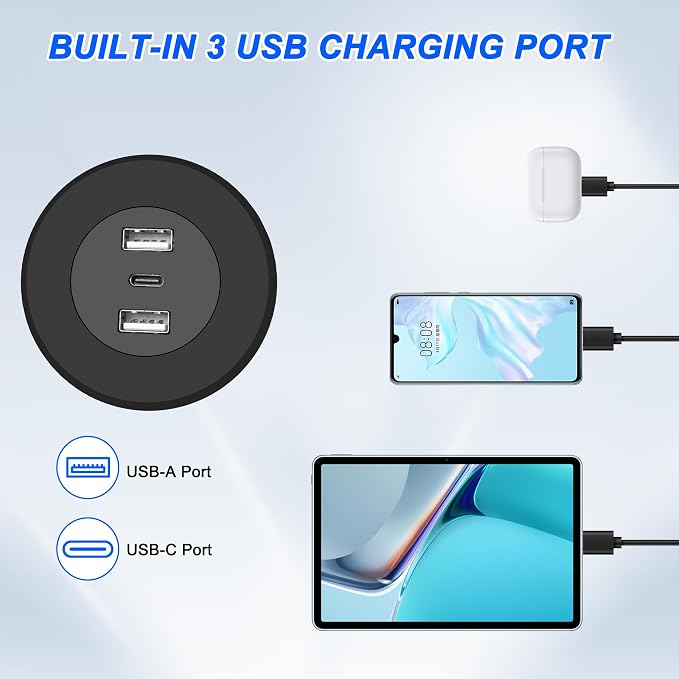 MEIRIYFA 3-in-1 Desktop Power Embedded Charger USB/Type C Desktop Station