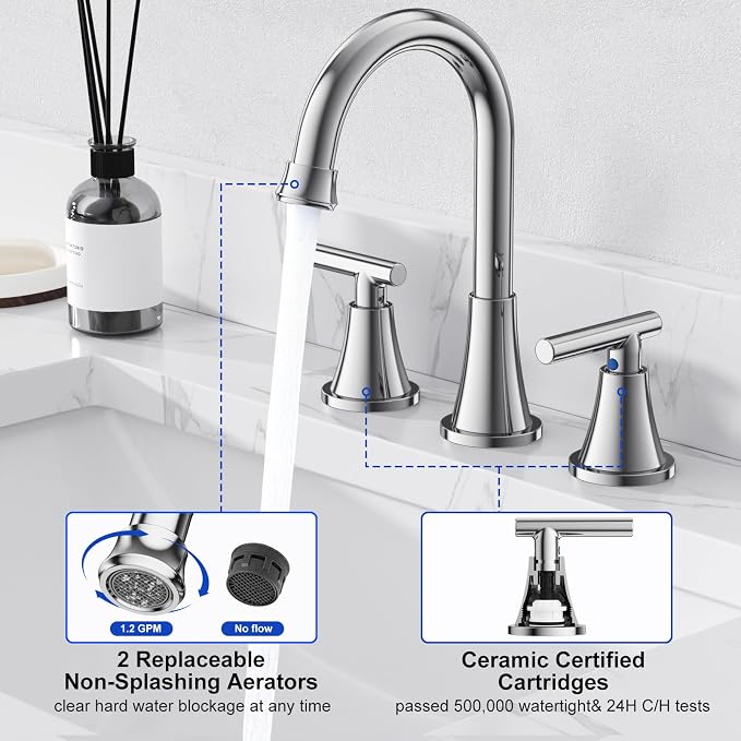 Bathroom Faucets for Sink 3 Hole, Chrome Bathroom Sink Faucet