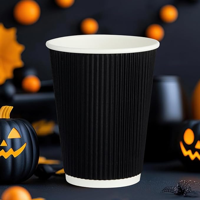 JollyPack Disposable Paper Coffee Cups, 12 oz, 60 Pack, Insulated Ripple Wall