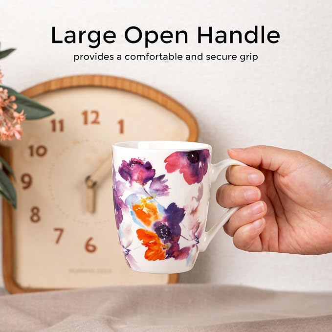 GBhome Floral Coffee Mugs Set of 6, 12 oz Ceramic Coffee Cups Set | Classic
