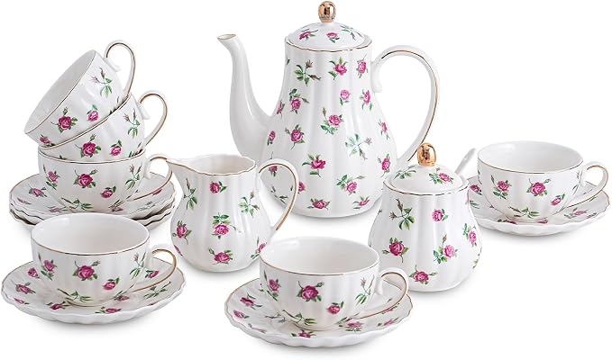 Rose Flowers Ceramic Tea Set，Tea Sets