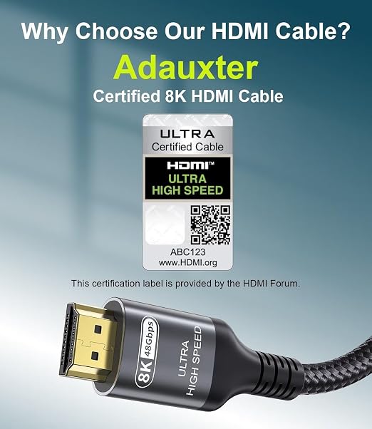 Certified 10K 8K HDMI 2.1 Cable 6.6 FT, 48Gbps Ultra High Speed HDMI Cable