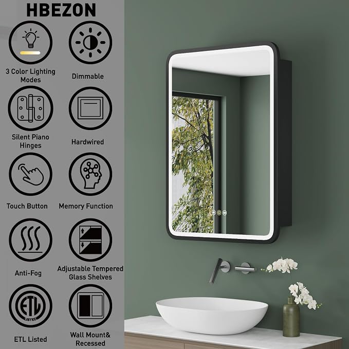 Medicine Cabinet with LED Lights and Mirror