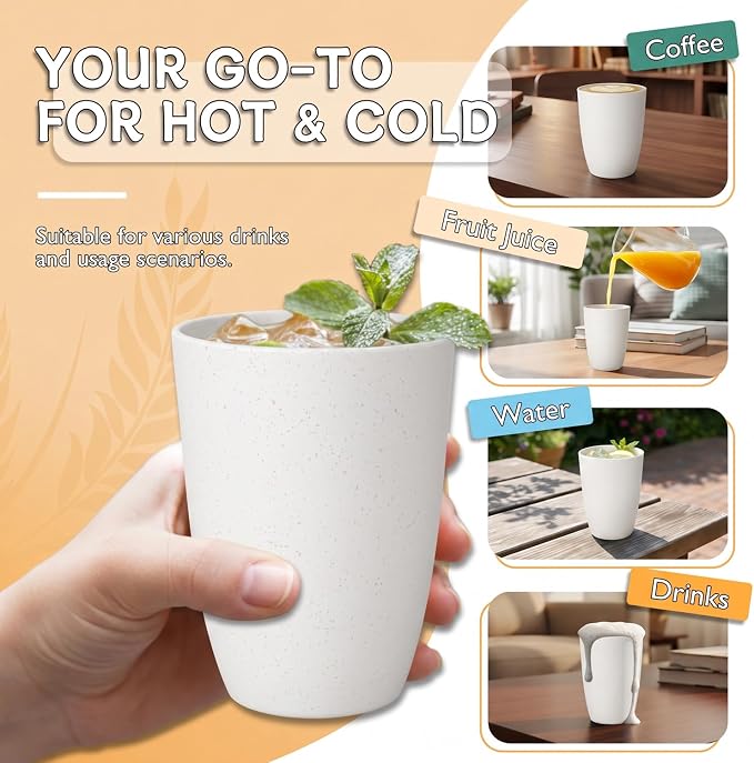 Wrova Wheat Straw Cups Set of 6 Good Alternative to Plastic Cups Reusable 12 oz