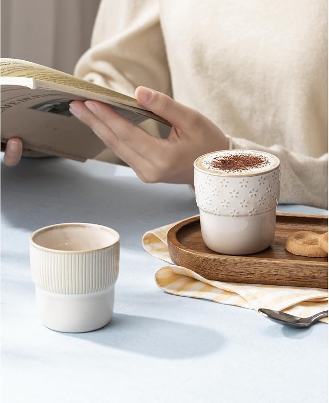 Espresso Cups Set of 2, 4oz Espresso Shot Cups, Mini Coffee Mugs Farmhouse Decor