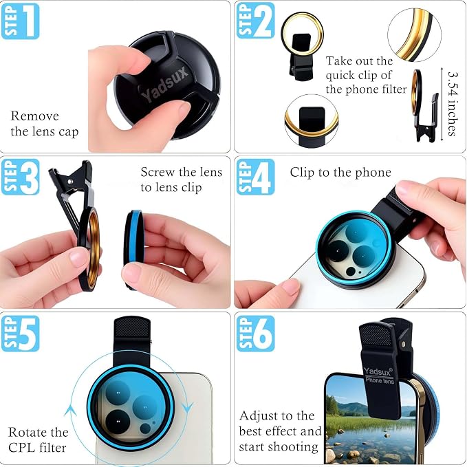 CPL Polarizer Filter, Phone Lens, 52mm Clip-on Polarizing,