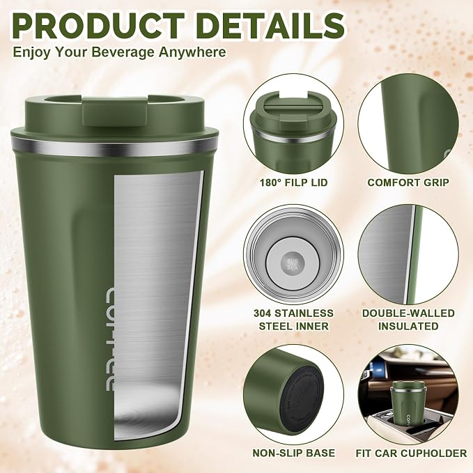 MOMSIV 12oz Travel Coffee Mug, Insulated Coffee Cup
