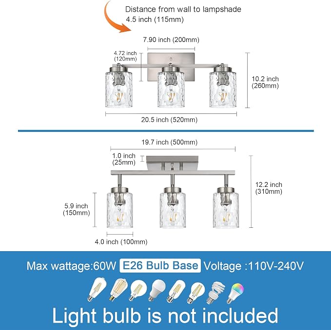 Track Ceiling Lighting, 3 Light Vanity Lights