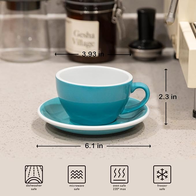 Loveramics Cappuccino Cup with Saucer, 8 oz Ceramic Coffee cup with Round Bottom