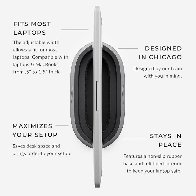 HumanCentric Vertical Laptop Stand in Vegan Black Leather, Upright Adjustable