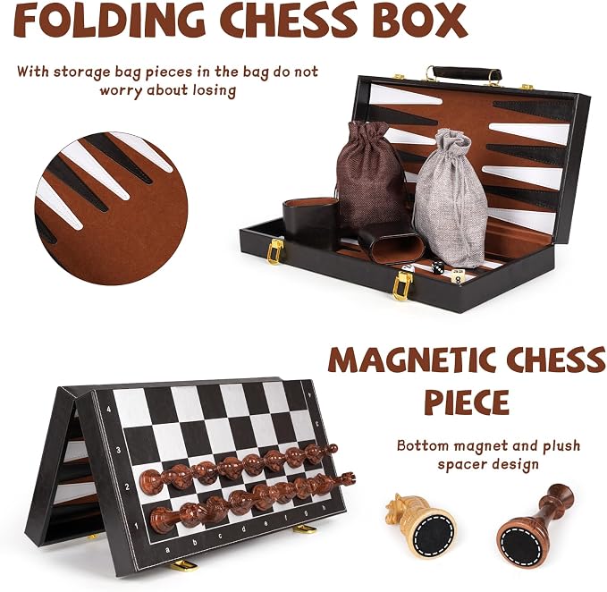 Chess Checkers Backgammon Set 3-in-1 Board Games Sets