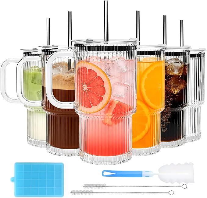 Accguan 6Pack 20oz Ribbed Glass Tumbler