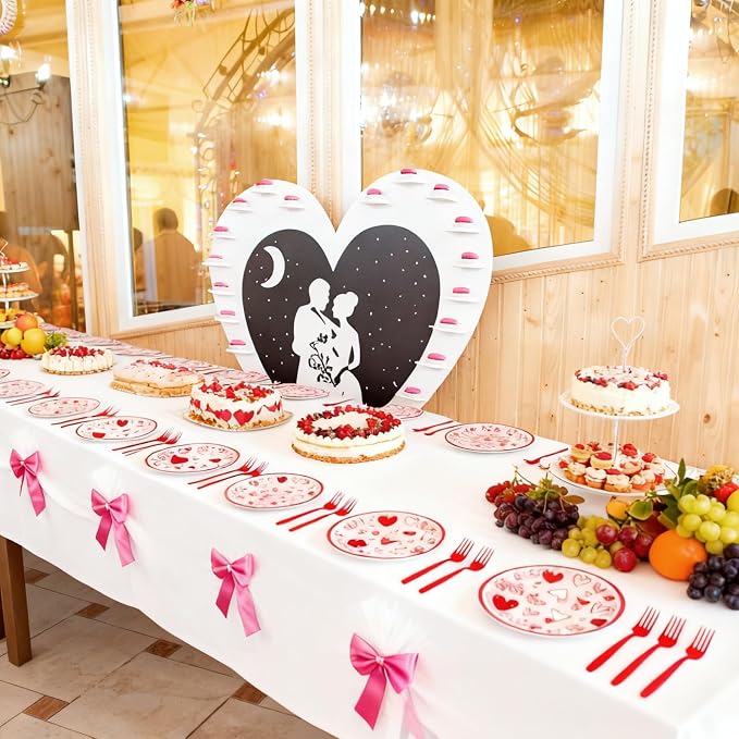 100 Pcs Valentine’s Day Heart Tableware Party Supplies Set, Serves 25 –