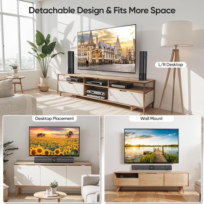 Sound Bar for Smart TV, 2 in 1 Detachable Home Audio Soundbar Speaker, 20”