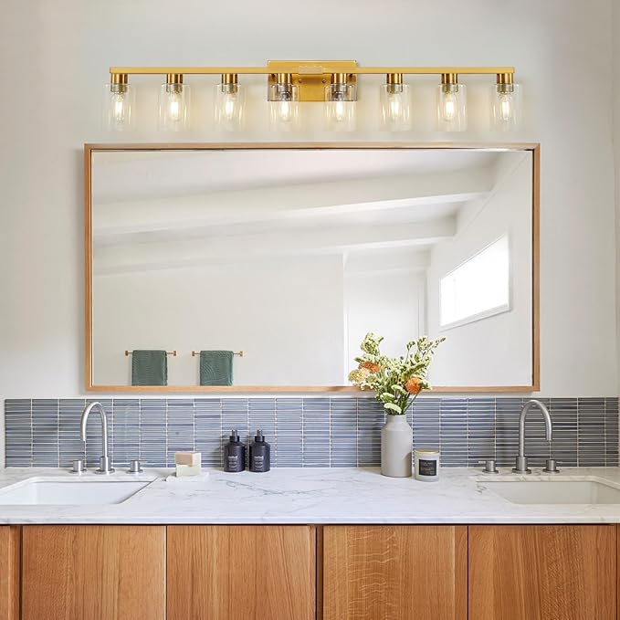 8 Light Gold Bathroom Light Fixtures, Modern Large Vanity Lights
