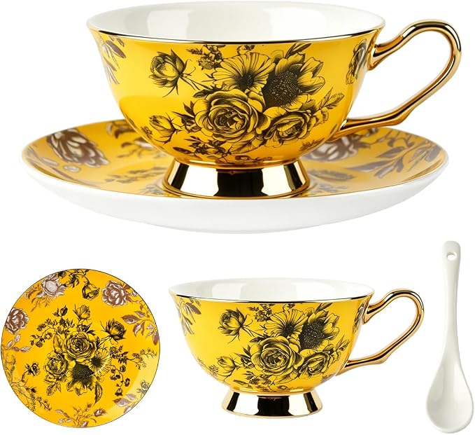Elegant Floral Tea Cup and Saucer Set
