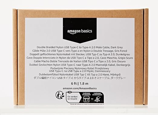 Amazon Basics USB-C to USB-A 2.0 Fast Charger Cable, Nylon Braided Cord