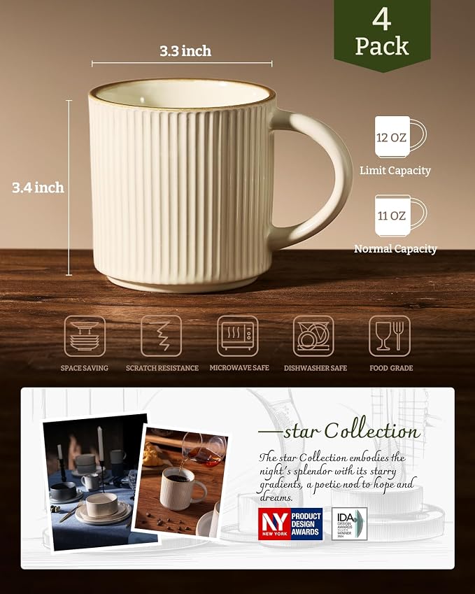 famiware Coffee Mug Set for 4, Star 12 oz Catering Mugs Cup Set