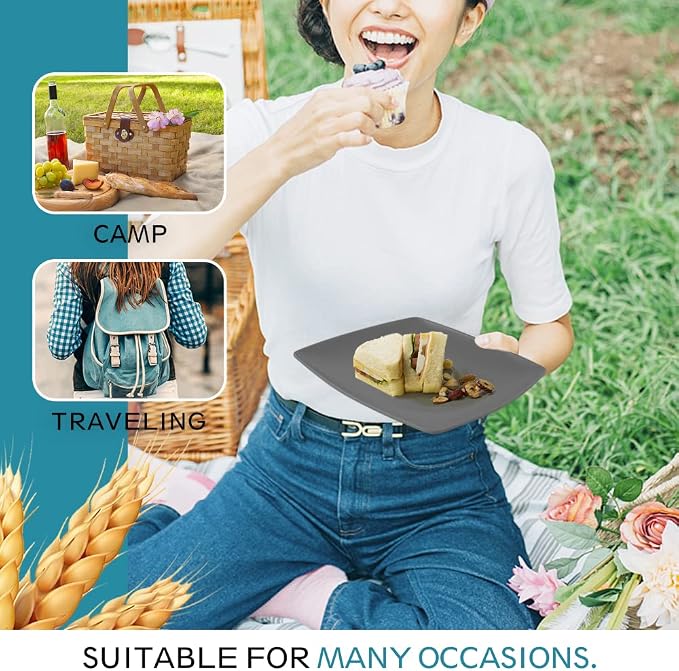 Teivio 16-piece Plastic Wheat Straw Square Dinnerware Set