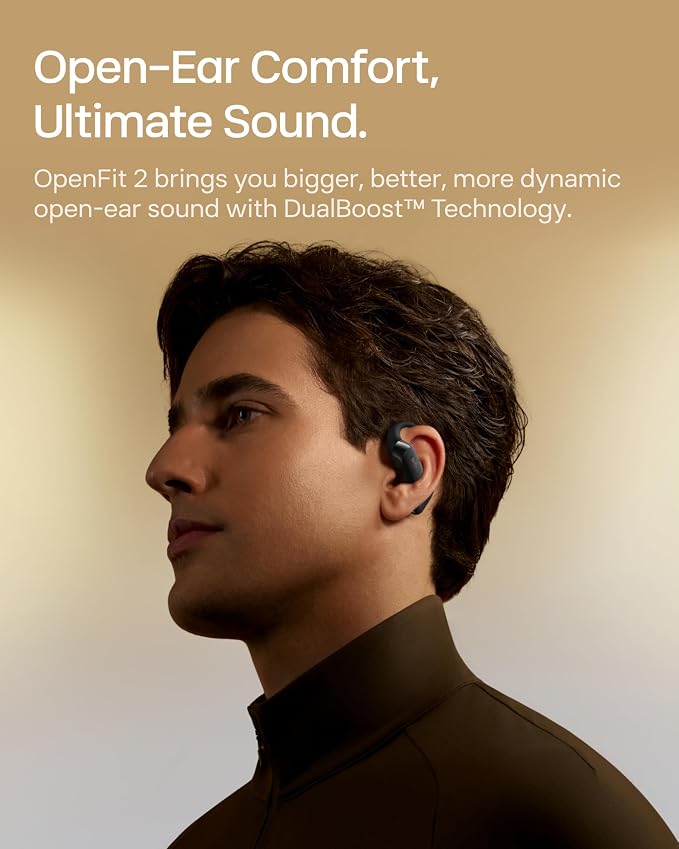 SHOKZ New OpenFit 2 Open-Ear Headphones, True Wireless Bluetooth Earphones