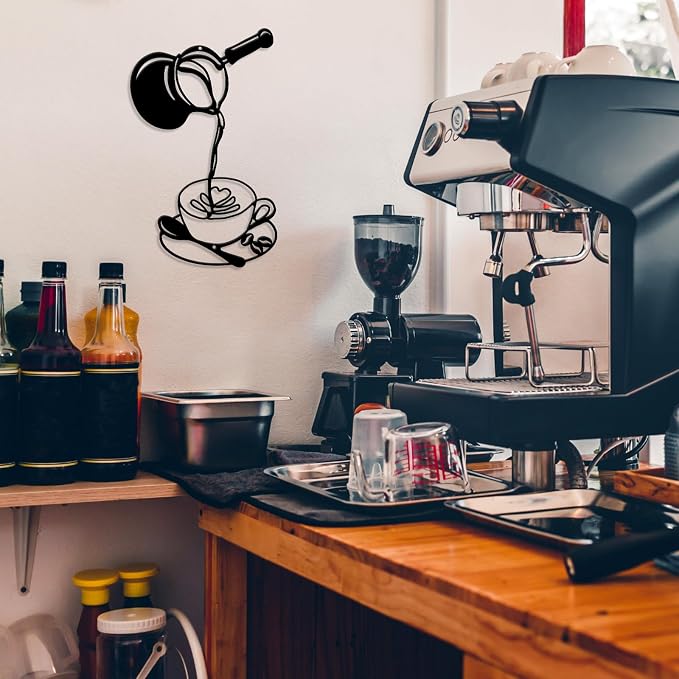 Oubasa Metal Pour Coffee Cup Wall Decor, Minimalist Cafe Themed