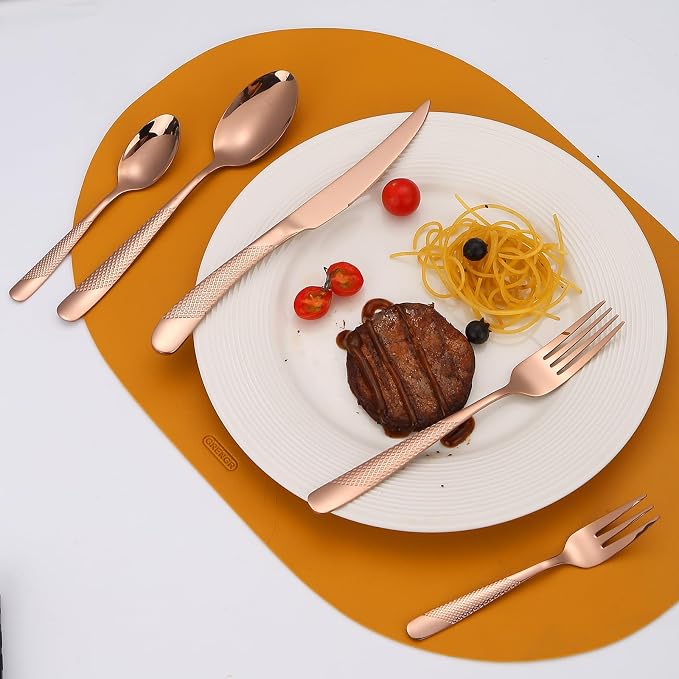 Hammered Flatware Set Copper/Rose Gold Silverware 20 Piece Stainless Steel