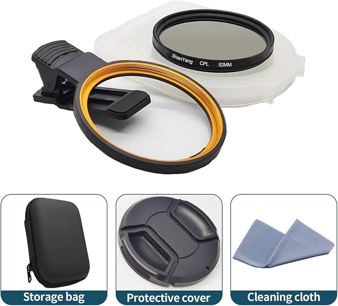 52mm Clip-on CPL Phone Camera Lens Filter, Polarized Camera Lens CPL Filter