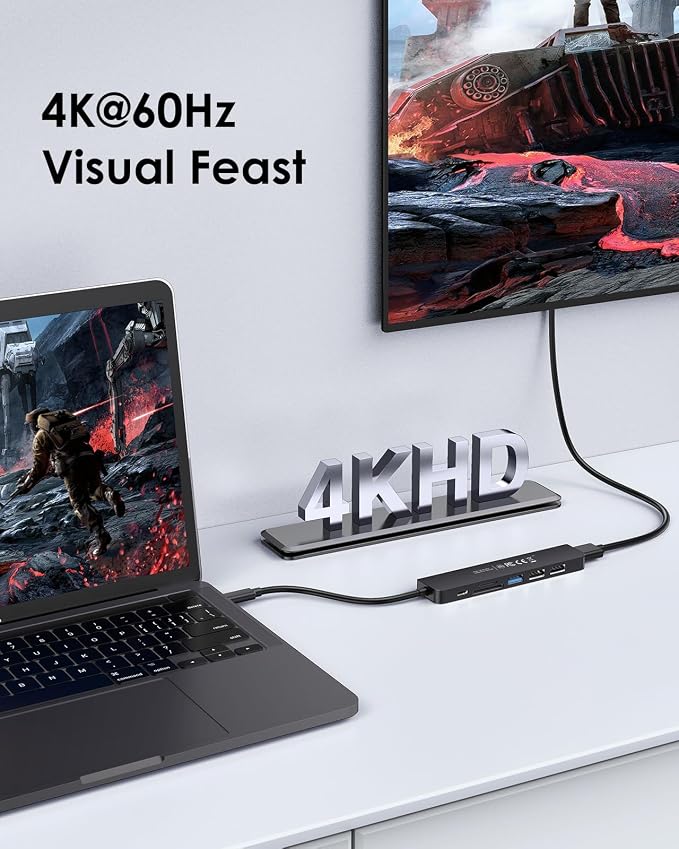 LENTION USB C Hub with 100W Charging, 4K@60Hz HDMI, Dual Card Reader, USB 3.0 &