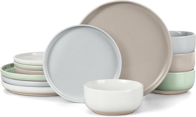 LIANYU 12 Piece Ceramic Dinnerware Set, Stoneware Dinner Dish Set