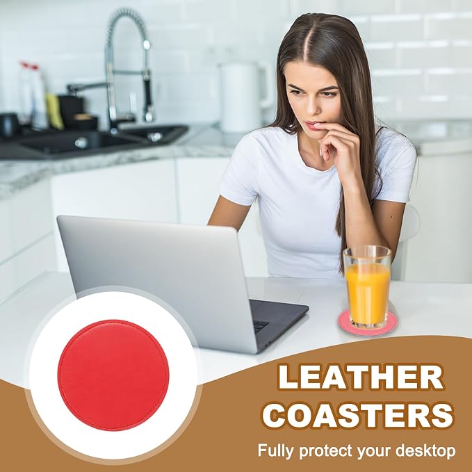 uxcell 5Pcs PU Leather Coasters